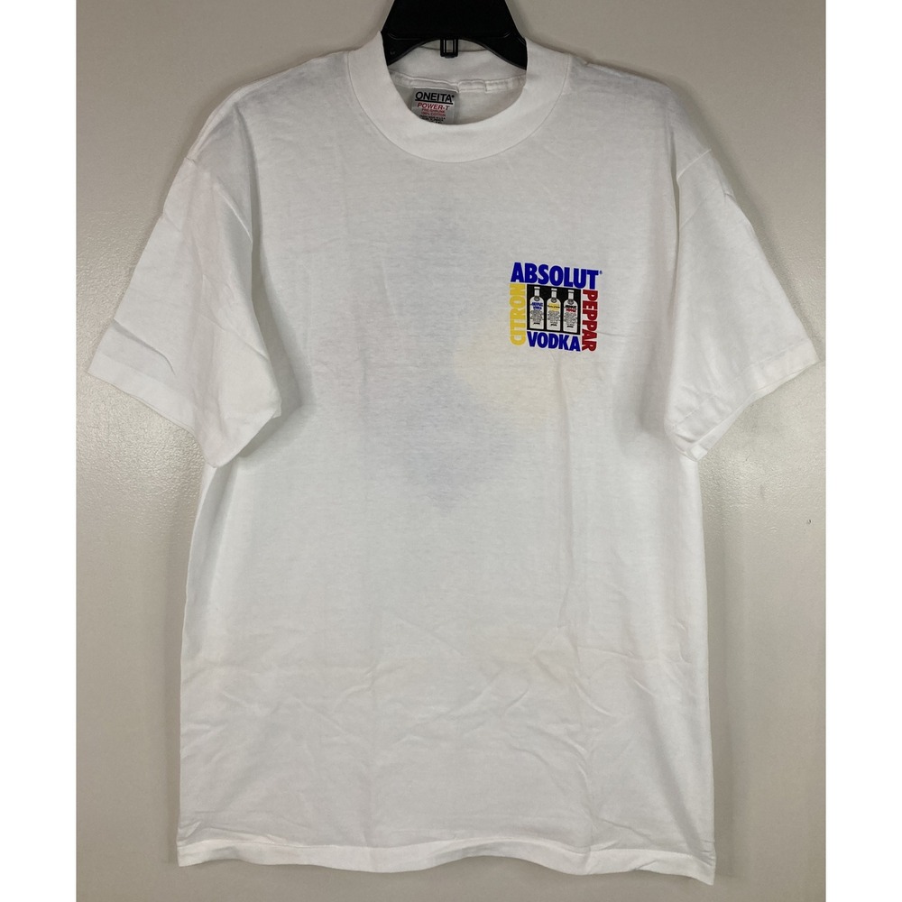 VTG Absolut Vodka Peppar Citron Promo Tshirt Large Double Sided Single Stitch